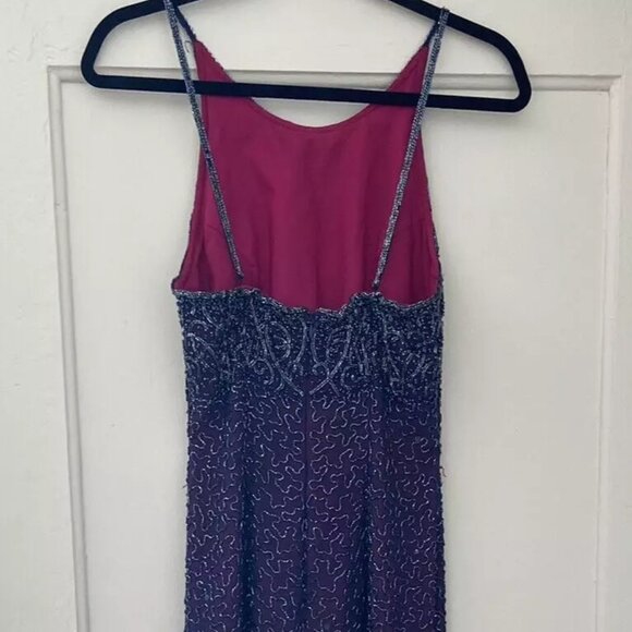 Vintage Cache Maxi Gown Dress Silk Slip Beaded Pink Purple Formal - Picture 5 of 8